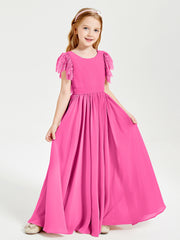 Chiffon Junior Bridesmaid Dresses with Lace Flutter Sleeves Azalea