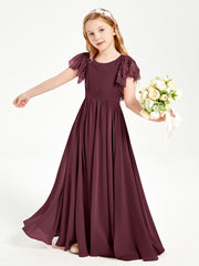 Chiffon Junior Bridesmaid Dresses with Lace Flutter Sleeves Cabernet