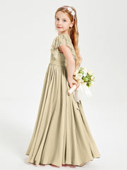 Chiffon Junior Bridesmaid Dresses with Lace Flutter Sleeves Champagne