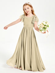 Chiffon Junior Bridesmaid Dresses with Lace Flutter Sleeves Champagne