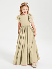 Chiffon Junior Bridesmaid Dresses with Lace Flutter Sleeves Champagne