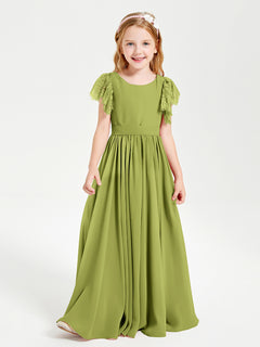 Chiffon Junior Bridesmaid Dresses with Lace Flutter Sleeves Clover