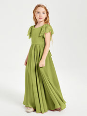 Chiffon Junior Bridesmaid Dresses with Lace Flutter Sleeves Clover