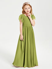 Chiffon Junior Bridesmaid Dresses with Lace Flutter Sleeves Clover