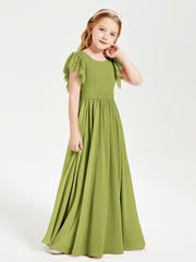 Chiffon Junior Bridesmaid Dresses with Lace Flutter Sleeves Clover