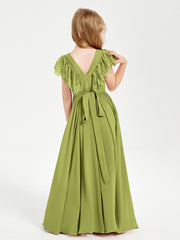 Chiffon Junior Bridesmaid Dresses with Lace Flutter Sleeves Clover