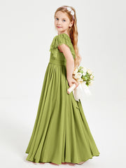 Chiffon Junior Bridesmaid Dresses with Lace Flutter Sleeves Clover