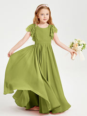 Chiffon Junior Bridesmaid Dresses with Lace Flutter Sleeves Clover