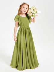 Chiffon Junior Bridesmaid Dresses with Lace Flutter Sleeves Clover