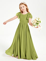 Chiffon Junior Bridesmaid Dresses with Lace Flutter Sleeves Clover