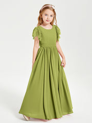 Chiffon Junior Bridesmaid Dresses with Lace Flutter Sleeves Clover