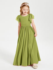 Chiffon Junior Bridesmaid Dresses with Lace Flutter Sleeves Clover