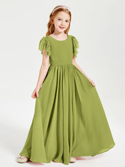 Chiffon Junior Bridesmaid Dresses with Lace Flutter Sleeves Clover
