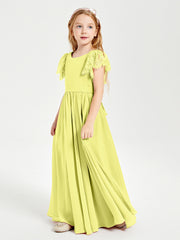 Chiffon Junior Bridesmaid Dresses with Lace Flutter Sleeves Daffodil