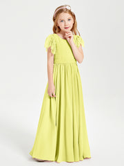 Chiffon Junior Bridesmaid Dresses with Lace Flutter Sleeves Daffodil