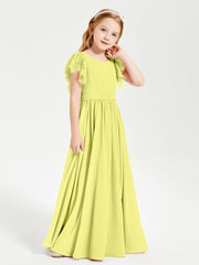 Chiffon Junior Bridesmaid Dresses with Lace Flutter Sleeves Daffodil