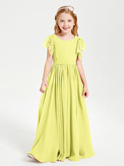 Chiffon Junior Bridesmaid Dresses with Lace Flutter Sleeves Daffodil