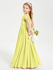 Chiffon Junior Bridesmaid Dresses with Lace Flutter Sleeves Daffodil