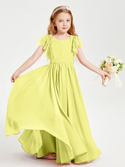 Chiffon Junior Bridesmaid Dresses with Lace Flutter Sleeves Daffodil