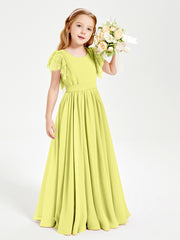 Chiffon Junior Bridesmaid Dresses with Lace Flutter Sleeves Daffodil