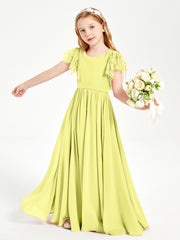 Chiffon Junior Bridesmaid Dresses with Lace Flutter Sleeves Daffodil