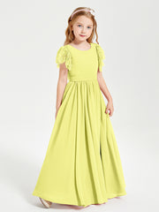Chiffon Junior Bridesmaid Dresses with Lace Flutter Sleeves Daffodil