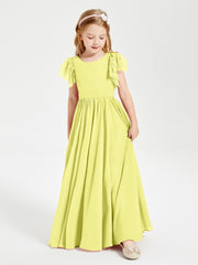 Chiffon Junior Bridesmaid Dresses with Lace Flutter Sleeves Daffodil