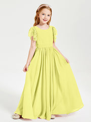 Chiffon Junior Bridesmaid Dresses with Lace Flutter Sleeves Daffodil