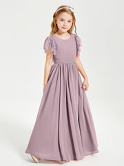 Chiffon Junior Bridesmaid Dresses with Lace Flutter Sleeves Dusk