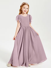 Chiffon Junior Bridesmaid Dresses with Lace Flutter Sleeves Dusk