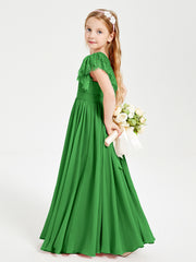 Chiffon Junior Bridesmaid Dresses with Lace Flutter Sleeves Green