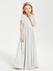 Chiffon Junior Bridesmaid Dresses with Lace Flutter Sleeves Ivory