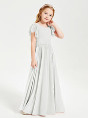Chiffon Junior Bridesmaid Dresses with Lace Flutter Sleeves Ivory