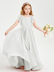 Chiffon Junior Bridesmaid Dresses with Lace Flutter Sleeves Ivory