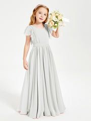 Chiffon Junior Bridesmaid Dresses with Lace Flutter Sleeves Ivory
