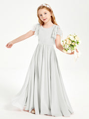Chiffon Junior Bridesmaid Dresses with Lace Flutter Sleeves Ivory