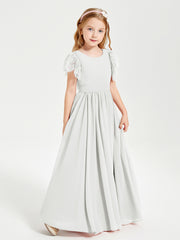 Chiffon Junior Bridesmaid Dresses with Lace Flutter Sleeves Ivory