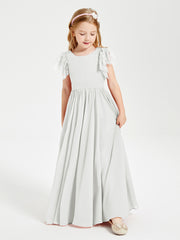Chiffon Junior Bridesmaid Dresses with Lace Flutter Sleeves Ivory