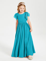 Chiffon Junior Bridesmaid Dresses with Lace Flutter Sleeves Jade