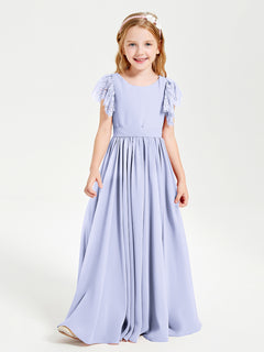 Chiffon Junior Bridesmaid Dresses with Lace Flutter Sleeves Lavender