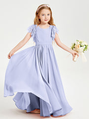 Chiffon Junior Bridesmaid Dresses with Lace Flutter Sleeves Lavender