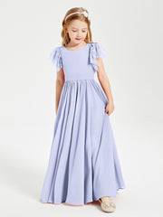 Chiffon Junior Bridesmaid Dresses with Lace Flutter Sleeves Lavender