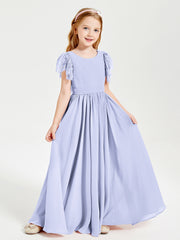 Chiffon Junior Bridesmaid Dresses with Lace Flutter Sleeves Lavender
