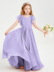 Chiffon Junior Bridesmaid Dresses with Lace Flutter Sleeves Lilac