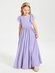 Chiffon Junior Bridesmaid Dresses with Lace Flutter Sleeves Lilac
