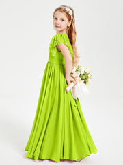 Chiffon Junior Bridesmaid Dresses with Lace Flutter Sleeves Lime Green