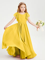 Chiffon Junior Bridesmaid Dresses with Lace Flutter Sleeves Marigold
