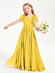 Chiffon Junior Bridesmaid Dresses with Lace Flutter Sleeves Marigold