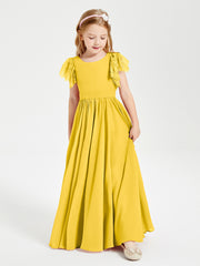 Chiffon Junior Bridesmaid Dresses with Lace Flutter Sleeves Marigold