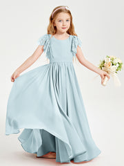 Chiffon Junior Bridesmaid Dresses with Lace Flutter Sleeves Mist